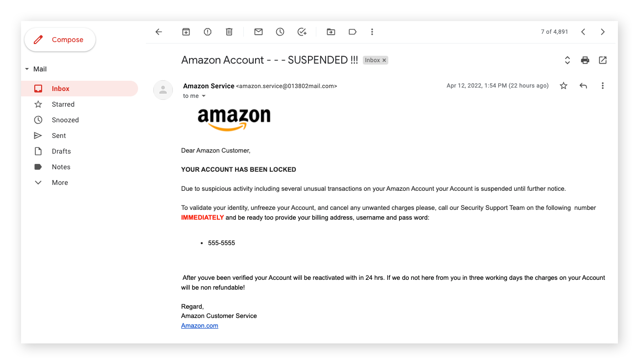 Fake Amazon email