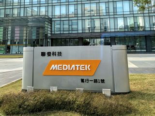 Mediatek Logo next to a building