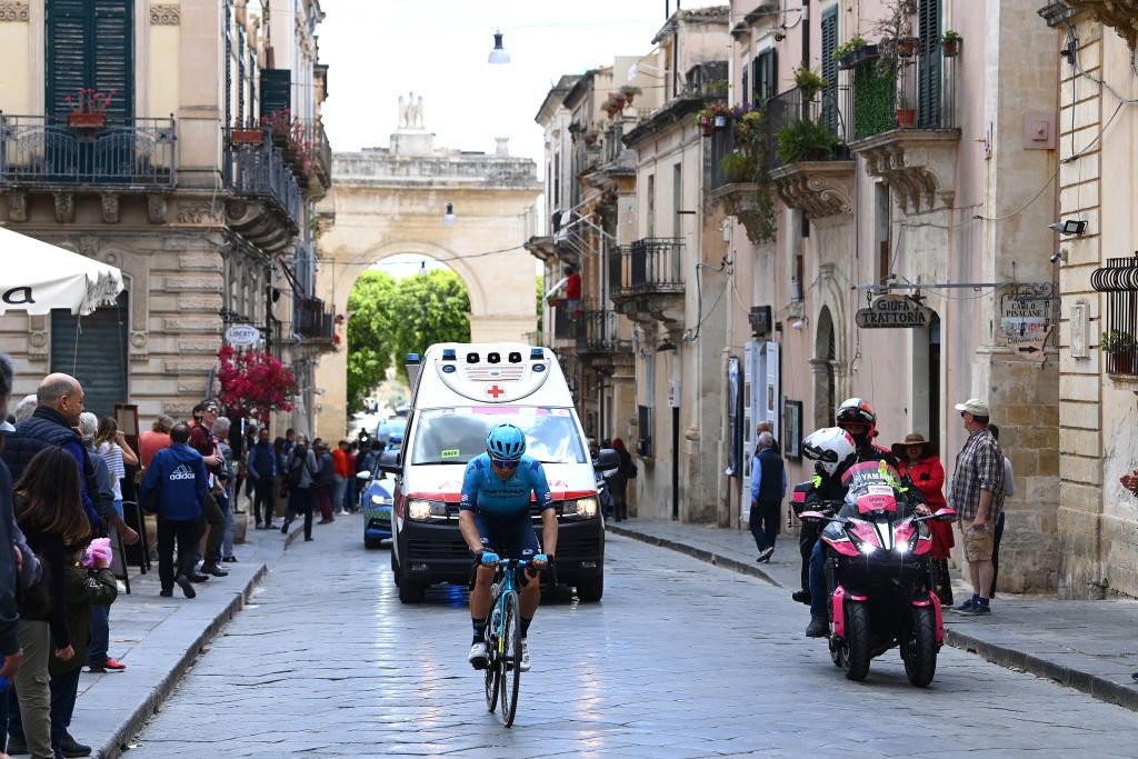 ETNA PIAZZALE RIFUGIO SAPIENZA ITALY MAY 10 Miguel ngel Lpez Moreno of Colombia and Team Astana Qazaqstan abandons the race during the 105th Giro dItalia 2022 Stage 4 a 172km stage from Avola to Etna Piazzale Rifugio Sapienza 1899m Giro WorldTour on May 10 2022 in Etna Piazzale Rifugio Sapienza Italy Photo by Tim de WaeleGetty Images