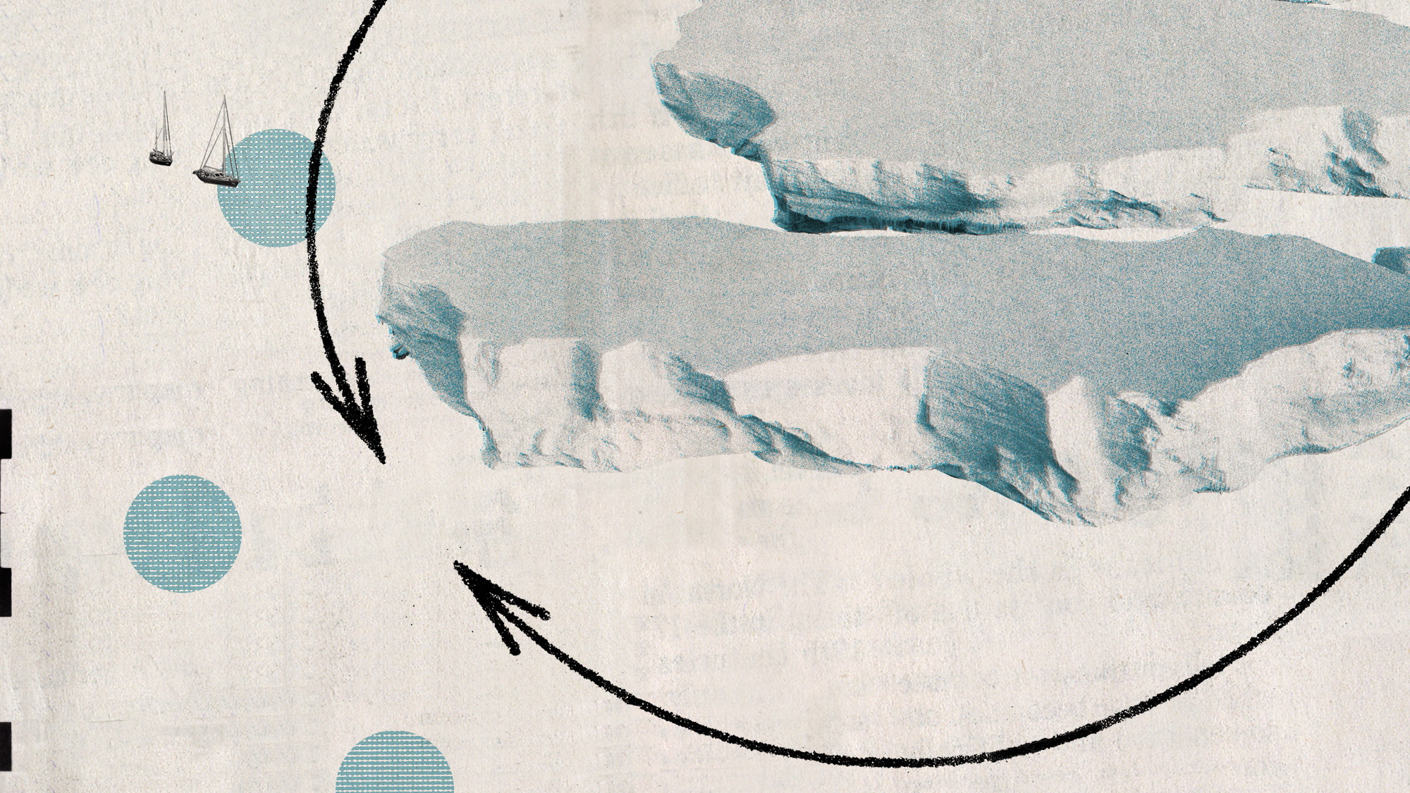 Photo collage of an iceberg encircled by a line