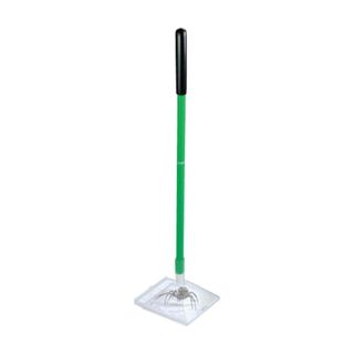 Green stick with a black handle with a spider catcher on the end