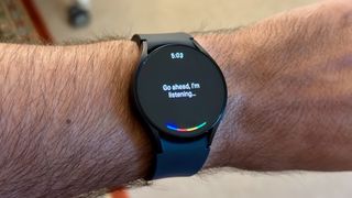 Google Assistant's "Go ahead, I'm listening" screen on the Samsung Galaxy Watch 6