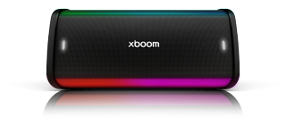 LG xboom Stage 501 shot from the front on a white background and surface