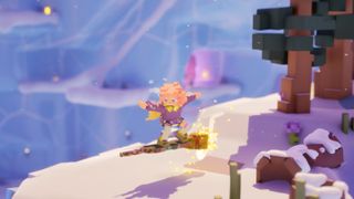 Ila: A Frosty Glide - a 3D voxel world witch rides a skateboard broom through the air in a snomy mountain