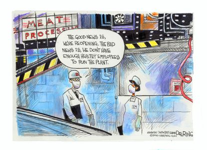 Editorial Cartoon U.S. coronavirus reopening factory workers