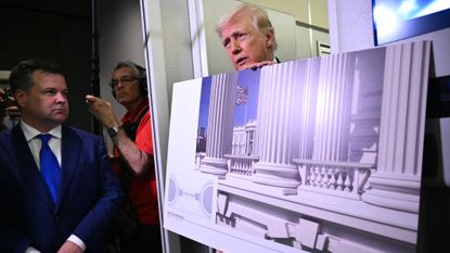 President Donald Trump shows mockup of White House ballroom