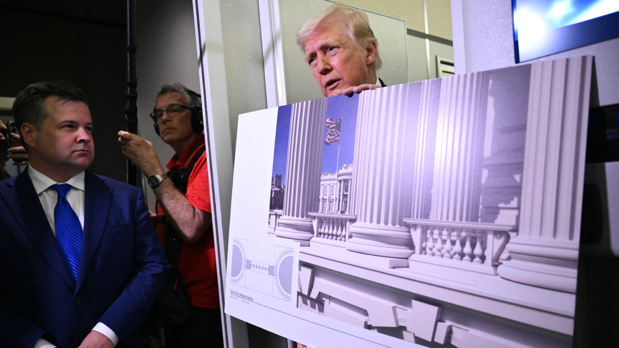 President Donald Trump shows mockup of White House ballroom