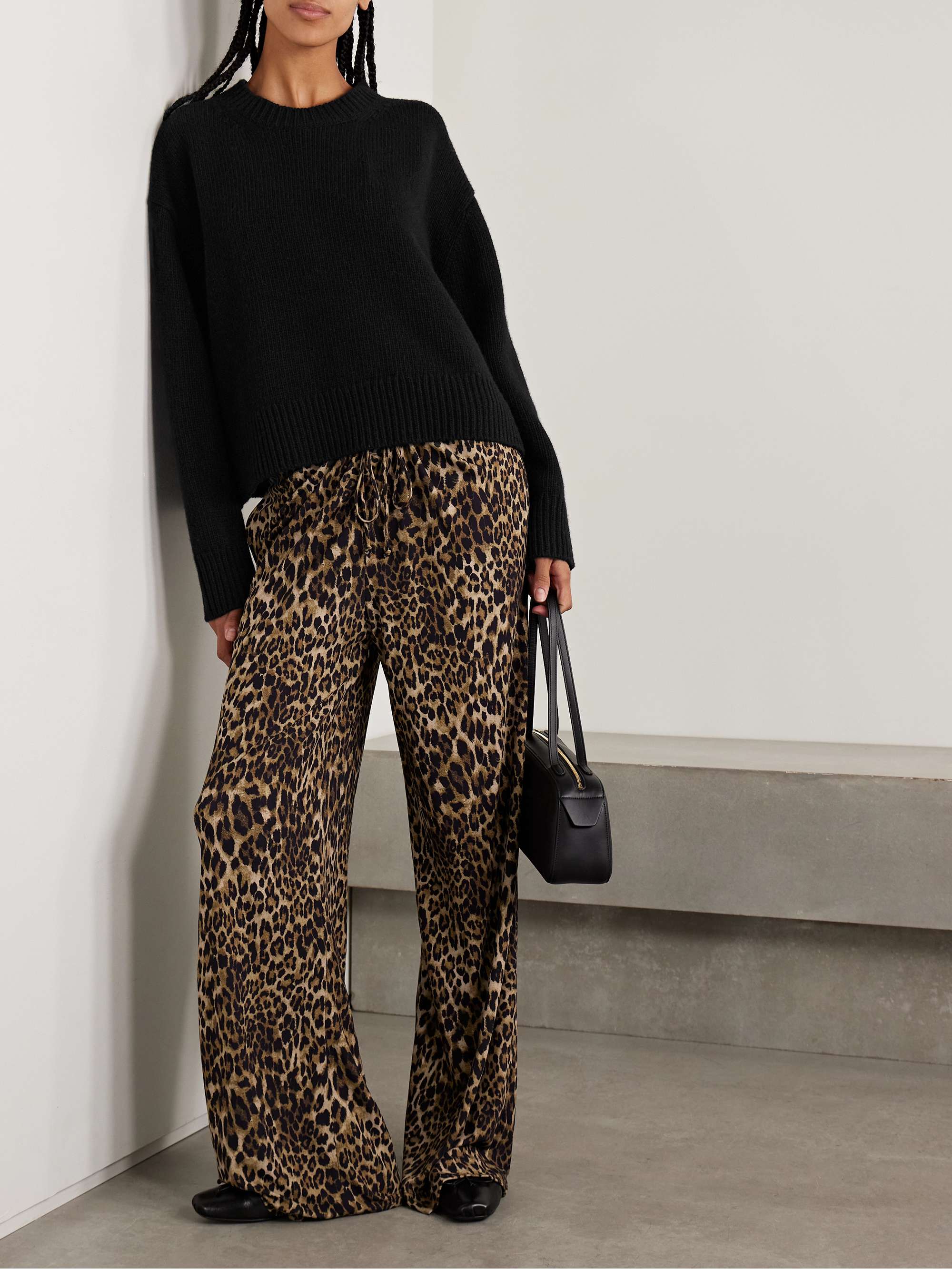 Adriel Leopard-Print Crepe De Chine Wide-Leg Pants