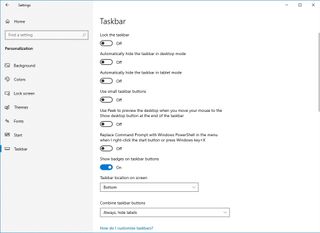 Taskbar customization settings