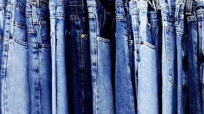 different types of jeans on rack