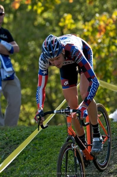 Ryan Trebon (Kona) drops down a short hill.