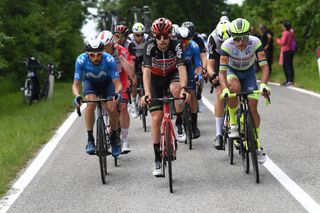 GORIZIA ITALY MAY 23 Dario Cataldo of Italy and Movistar Team Harm Vanhoucke of Belgium and Team Lotto Soudal Quinten Hermans of Belgium and Team Intermarch Wanty Gobert Matriaux in the Breakaway during the 104th Giro dItalia 2021 Stage 15 a 147km stage from Grado to Gorizia UCIworldtour girodiitalia Giro on May 23 2021 in Gorizia Italy Photo by Tim de WaeleGetty Images