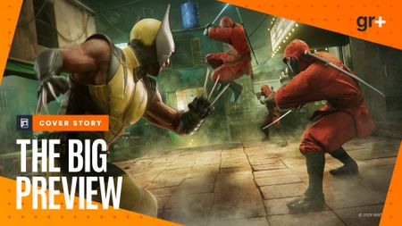 Wolverine fights The Hand in Marvel's Wolverine for PS5, with the orange GamesRadar Big Preview frame