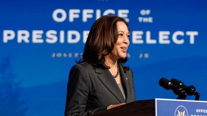 Vice President-elect Kamala Harris speaks after President-elect Joe Biden announced members of his climate and energy appointments at the Queen theater on December 19, 2020 in Wilmington, DE.