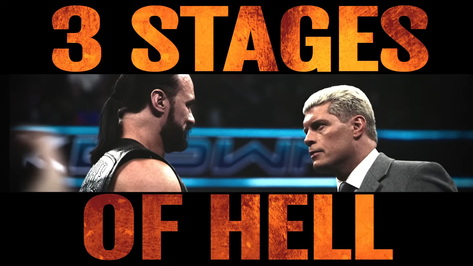 Screenshot of the Hype Package trailer for Drew McIntyre Vs Cody Rhodes in a 3 Stages of Hell match