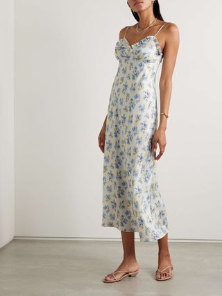 Sandia Ruffled Floral-Print Silk-Blend Twill Midi Dress