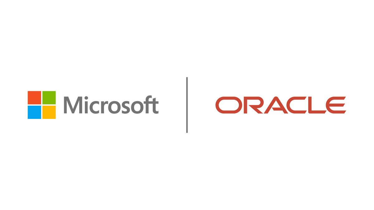 The Microsoft logo and Oracle logo on a white background, separated by a vertical grey line.