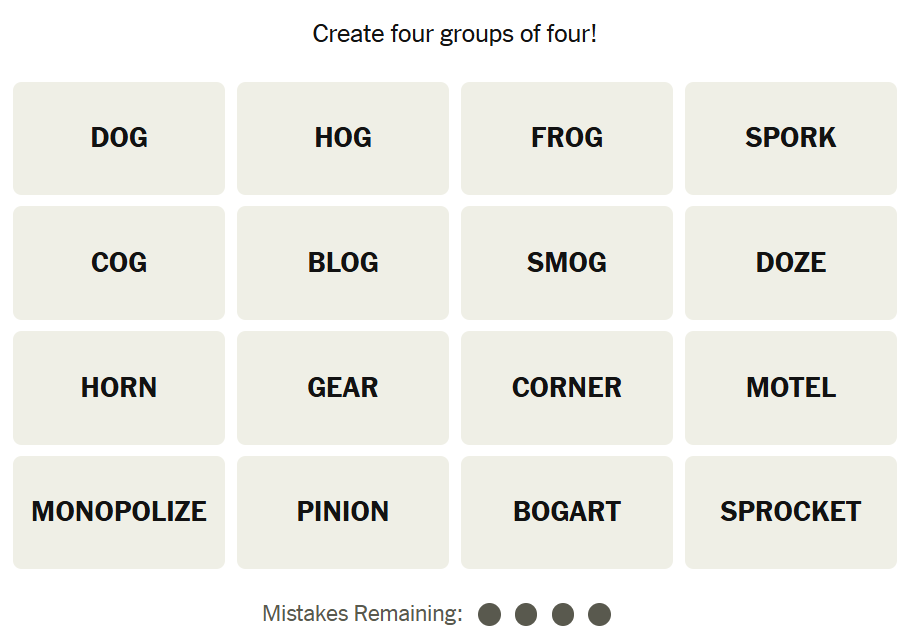 The New York Times Connections puzzle on March 15, 2026