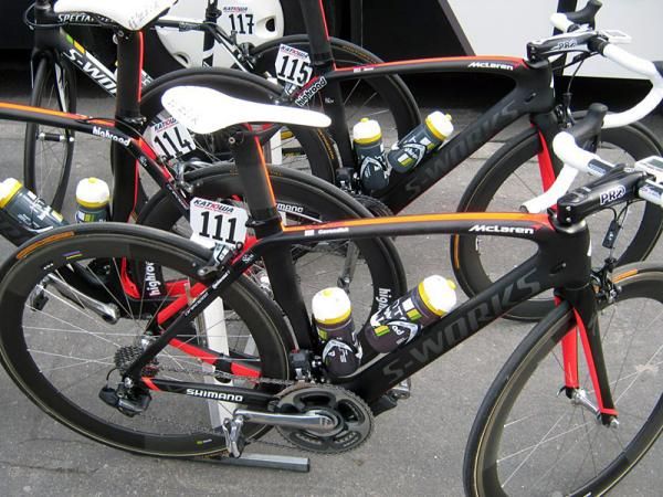 Mark Cavendish's Specialized Venge bike awaits.