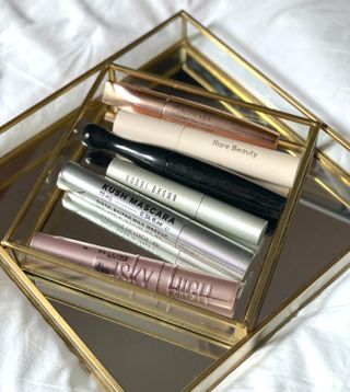 A selection of best volumising mascaras tested including Maybelline, Milk Makeup, Bobbi Brown, MAC, Rare Beauty, and Sculpted by Aimee
