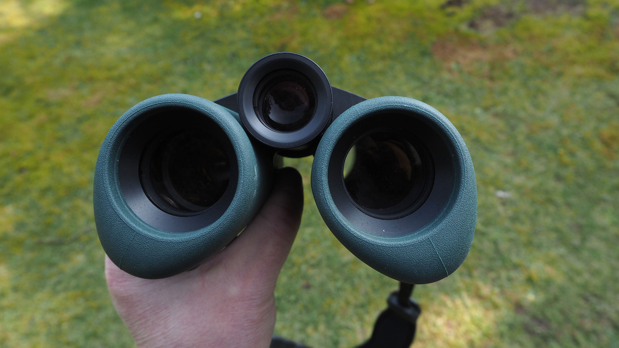 A front view of the Swarovski AX Visio binocular lenses.