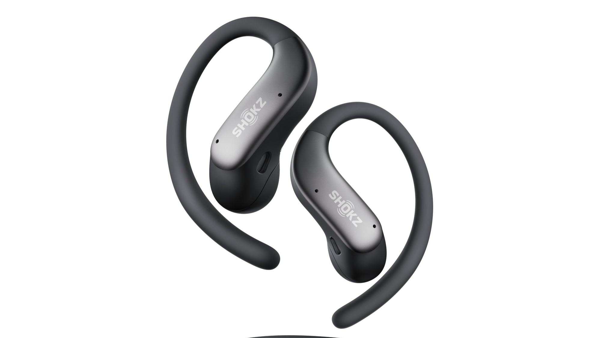 Shokz OpenFit Air 2 wireless earbuds in black on a white background