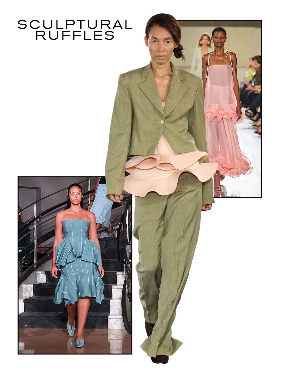 New York Fashion Week spring/summer 2027 runway models wearing ruffles.