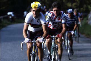 CLAUDE CRIQUELION LEADS SEAN KELLY IN THE 1984 TOUR OF LOMBARDY (Photo: Graham Watson)