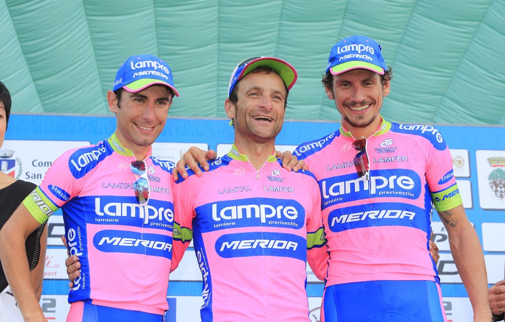 Michele Scarponi celebrates his victory at the 2013 Gran Premio degli Etruschi