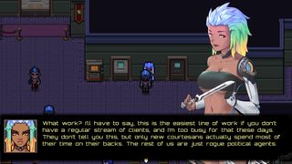 Best sex games - A woman with a cybernetic arm tests the edge of a knife in Memoirs of a Battle Brothel