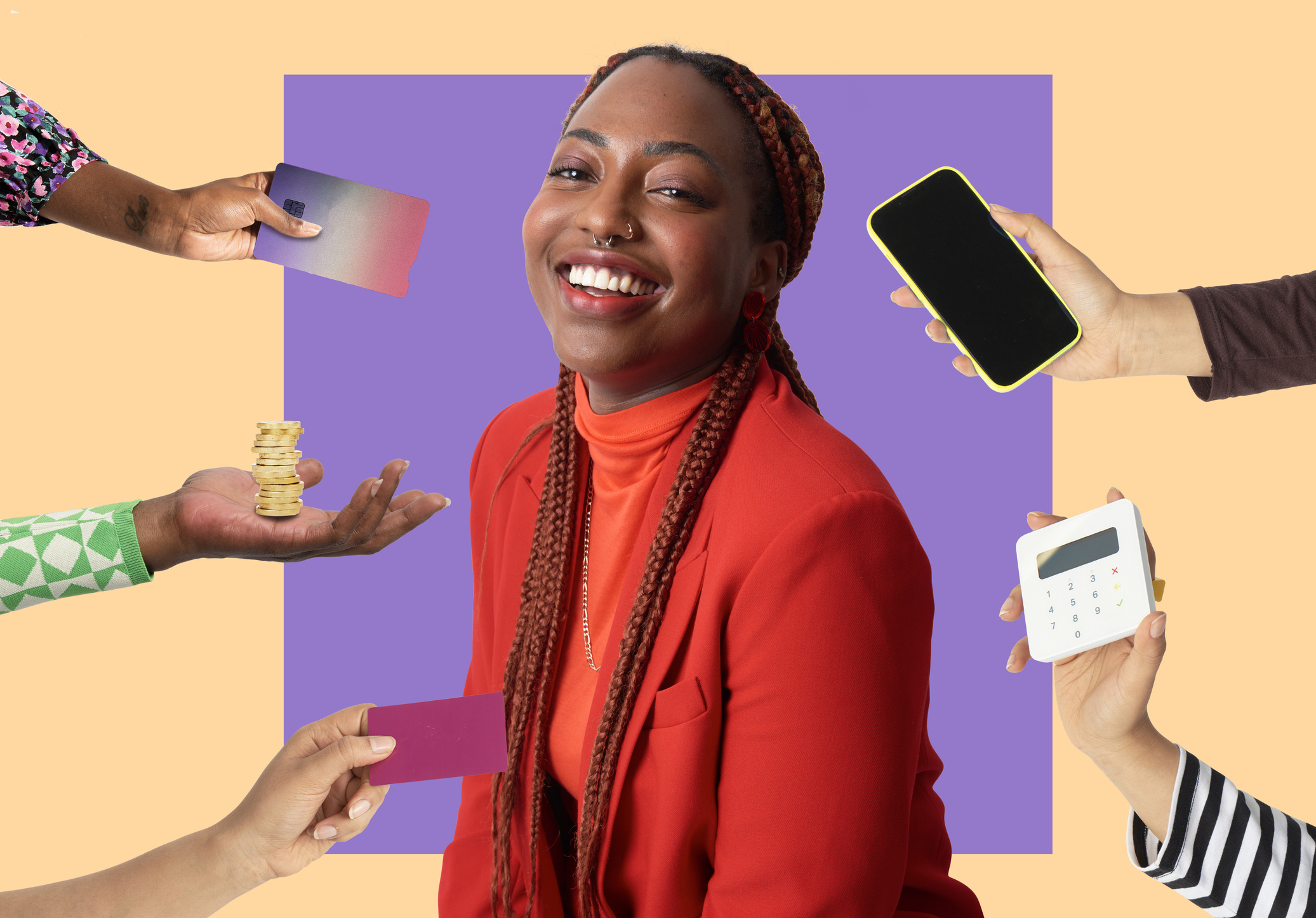 Best credit cards for cashback concept with woman and payment methods and money aroundher