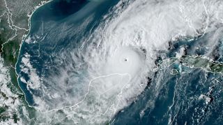 Satellite imagery showing a large hurricane in the gulf of Mexico