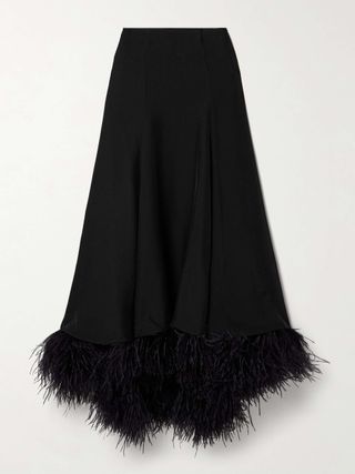 Renee Feather-Trimmed Silk Maxi Skirt