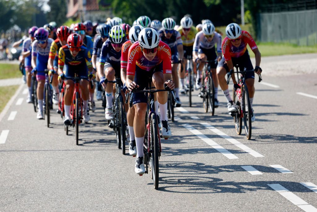 VALKENBURG NETHERLANDS SEPTEMBER 09 Mischa Bredewold of The Netherlands and Team SD Worx leads the peloton during the 25th Simac Ladies Tour 2023 Stage 4 a 1316km stage from Valkenburg to Valkenburg UCIWWT on September 09 2023 in Valkenburg Netherlands Photo by Bas CzerwinskiGetty Images
