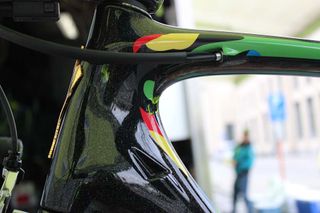 Custom world champion's paint job on World champion Peter Sagan's Specialized S-Works Tarmac
