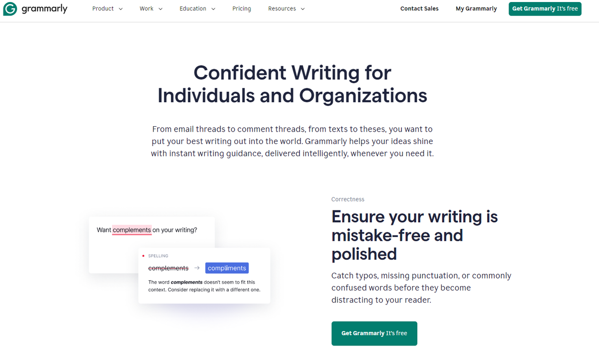 Grammarly landing page