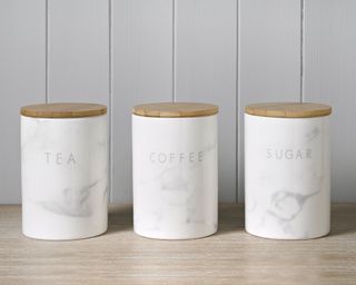 marble set for coffee tea and sugar containers