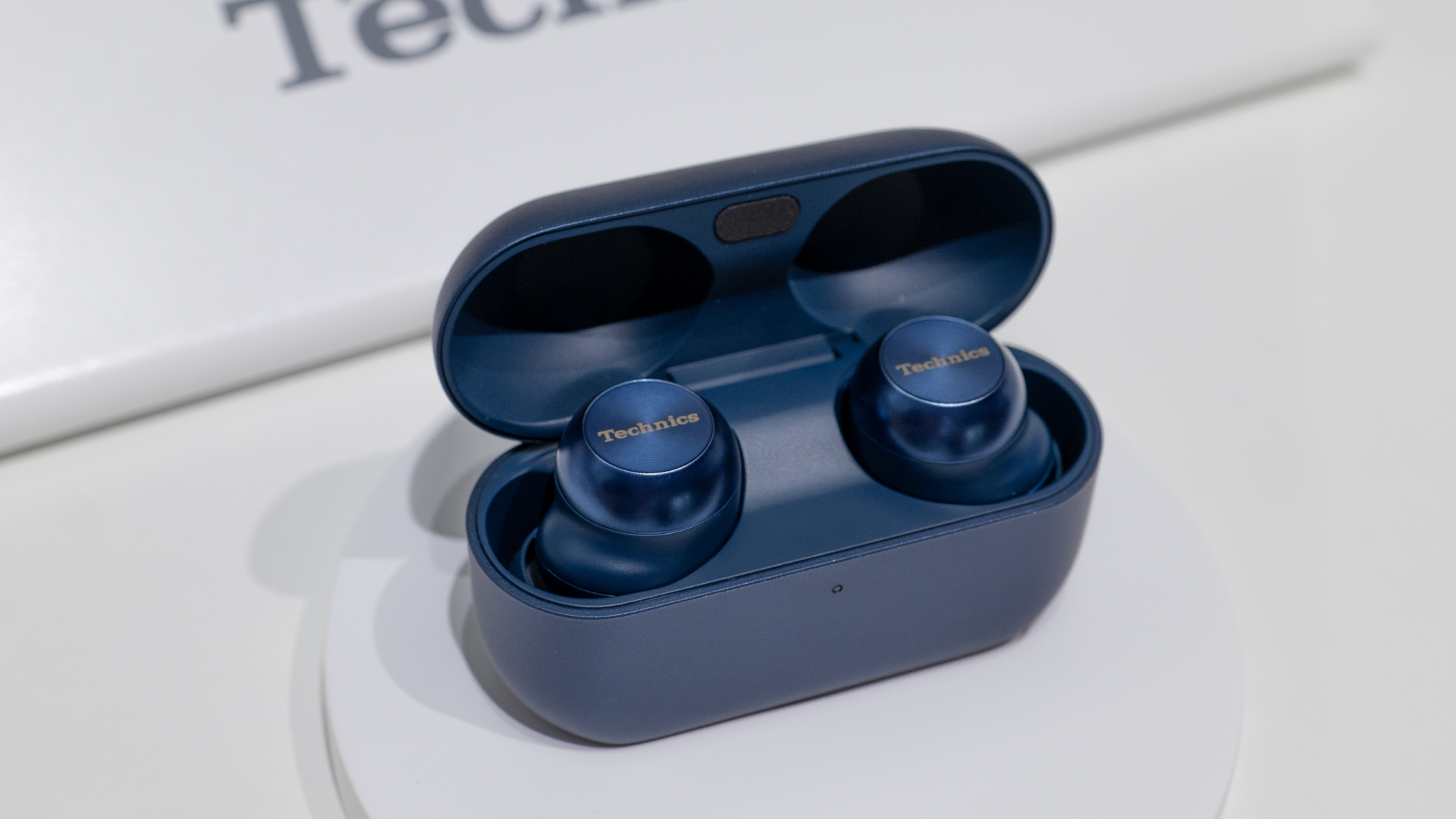Panasonic Technics AZ100 wireless earbuds in midnight blue