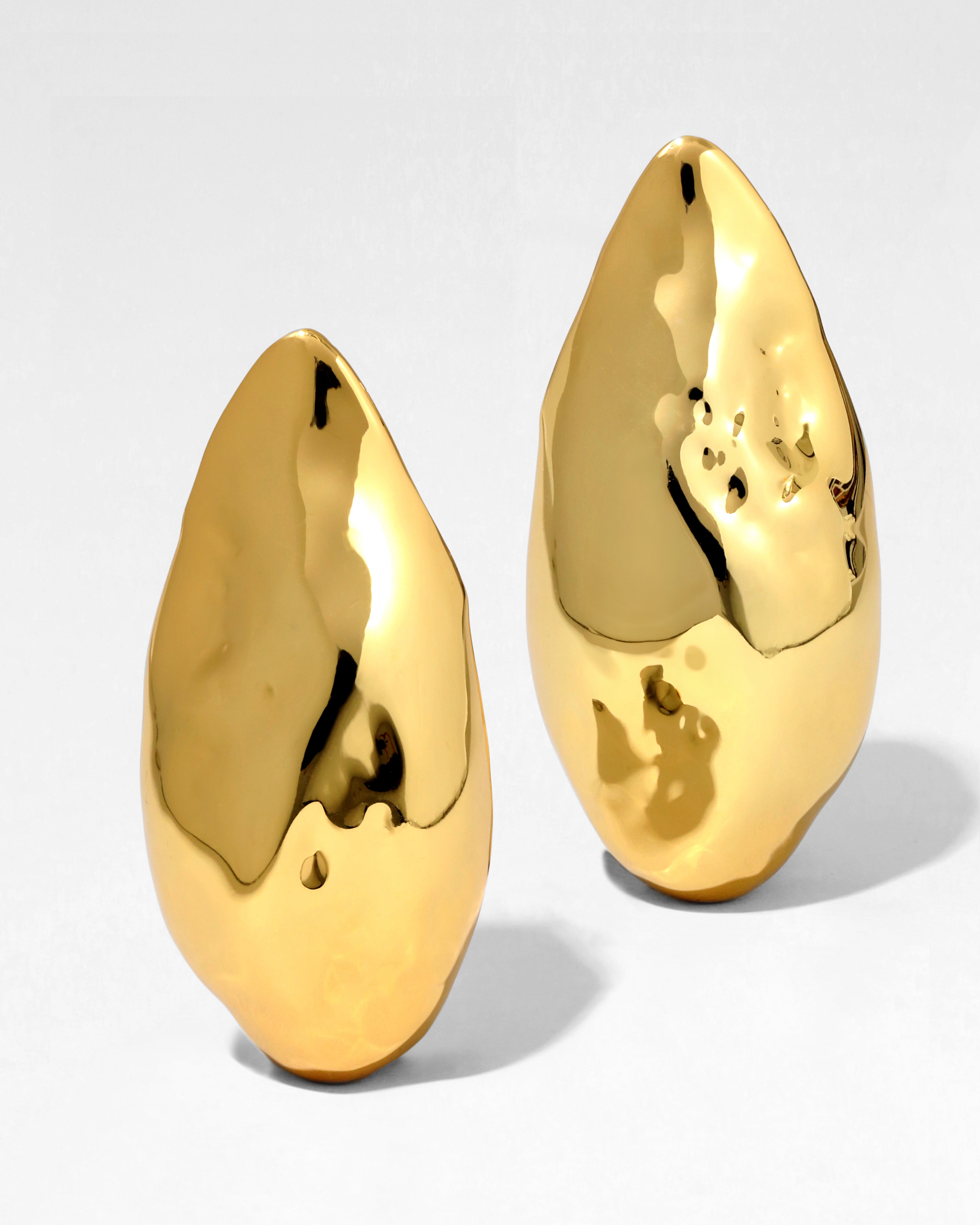 Molten Gold Puffy Teardrop Post Earring