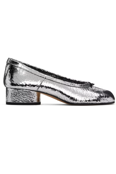 Maison Margiela, Tabi Ballerina Split-Toe Metallic Cracked-Leather Pumps