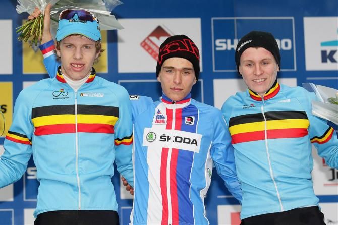 Junior men's podium at Heusden-Zolder 'cross World Cup (L-R): Yannick Peeters, Adam Toupalik and Thijs Aerts