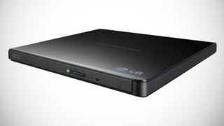 The LG GP65 Slim portable disc drive in front of a white background