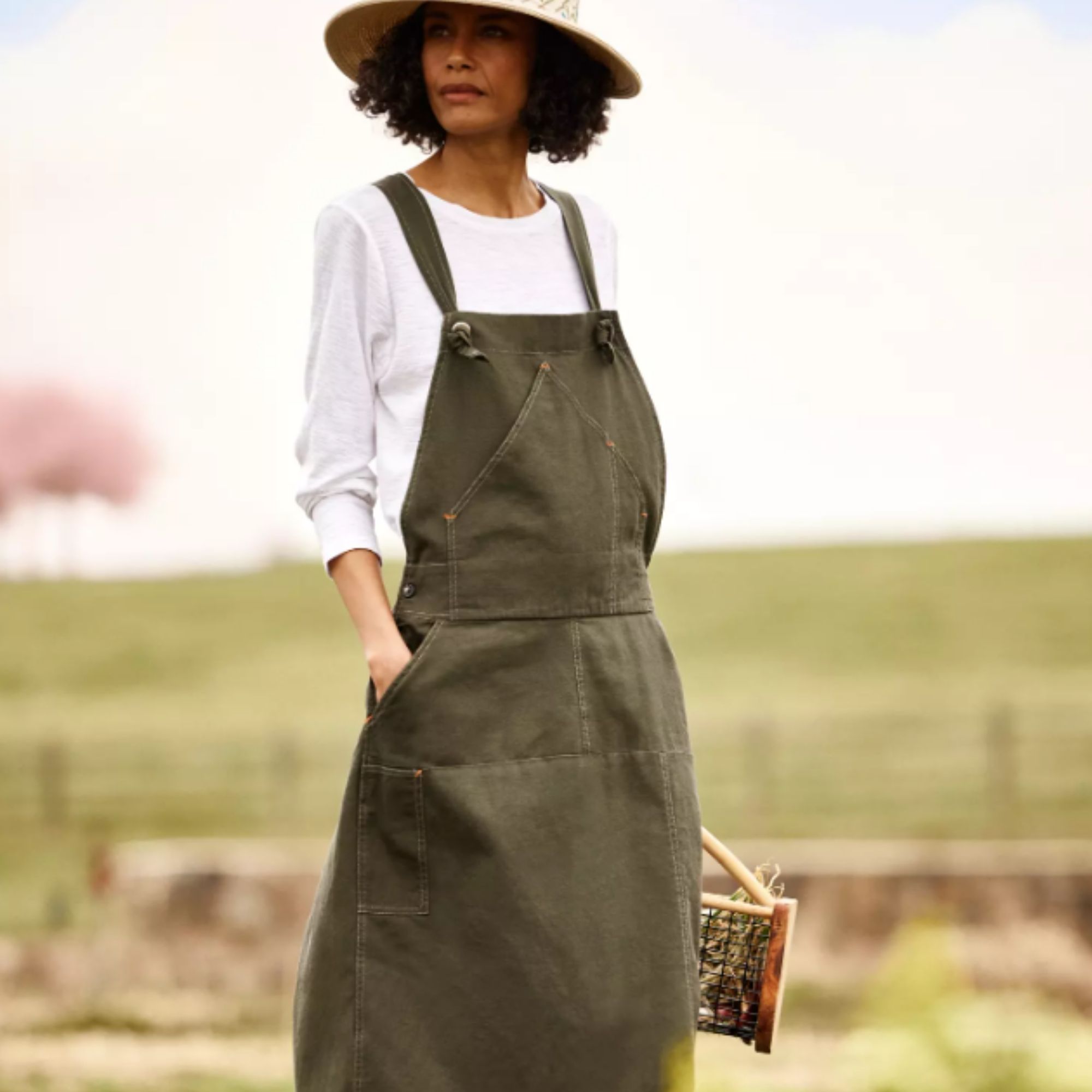 Utility Canvas Overall Dress, Olive