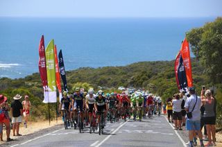 The peloton hading back inland after riding along with Great Ocean Road
