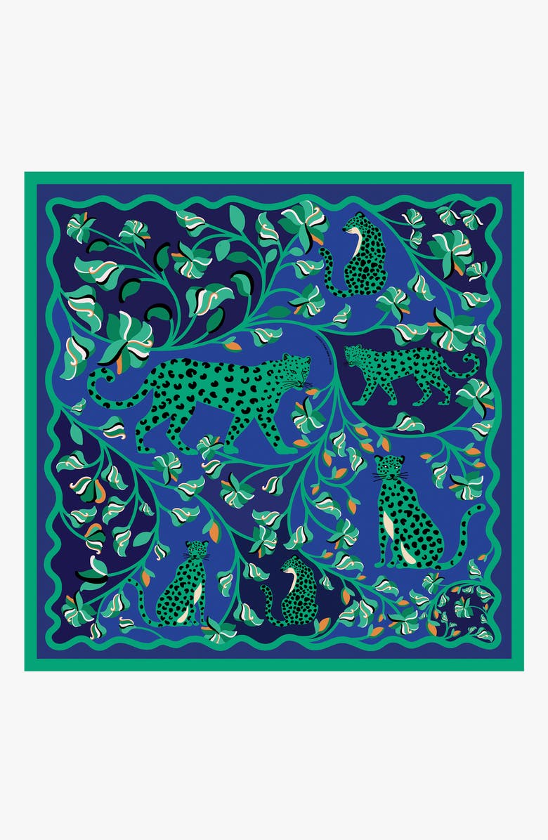 Double Sided Silk Scarf of Leopards in the Verdant Wild - Large