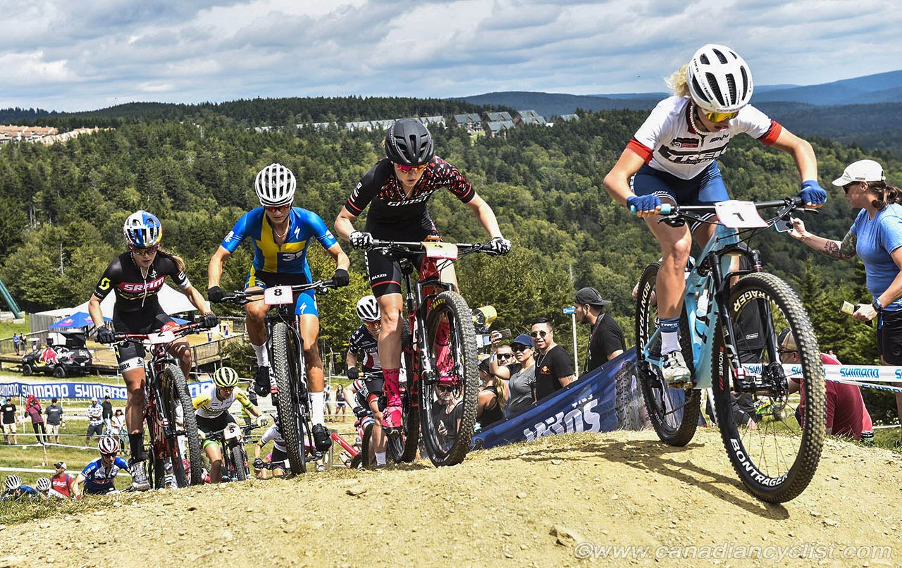 Jolanda Neff (Sui) Trek Factory Racing XC jumps to the front at the start