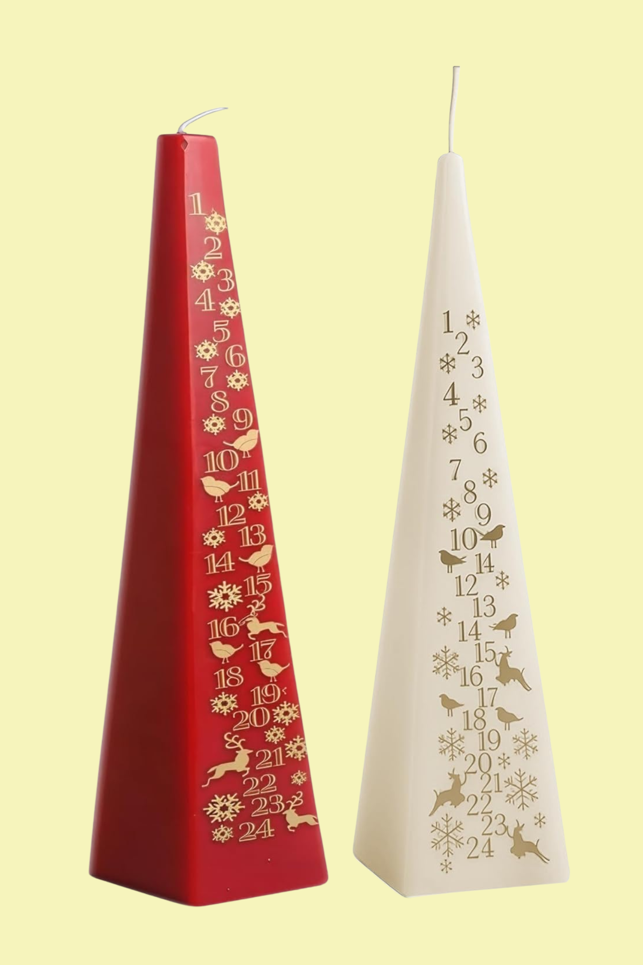 A red and white advent calendar set with gold etching
