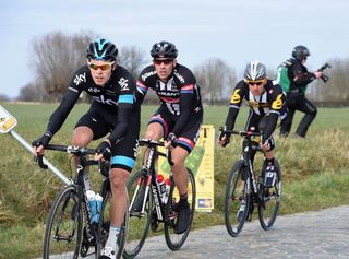 Luke Rowe escapes in the 2015 Omloop Het Nieuwsblad