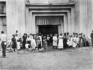 entrance to refugee camp on fair grounds after race riot, tulsa, oklahoma, usa, american national red cross photograph collection, june 1921 photo by ghiuniversal history archiveuniversal images group via getty images
