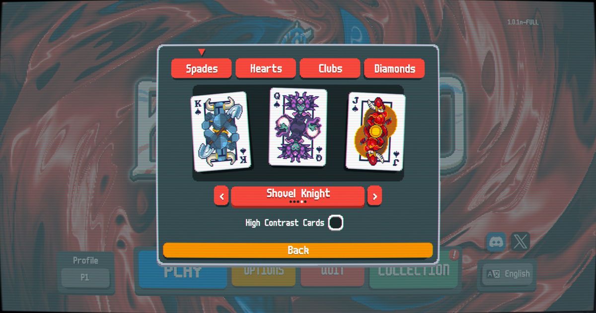 A series of screenshots showing the new card skins for Balatro's newest update.